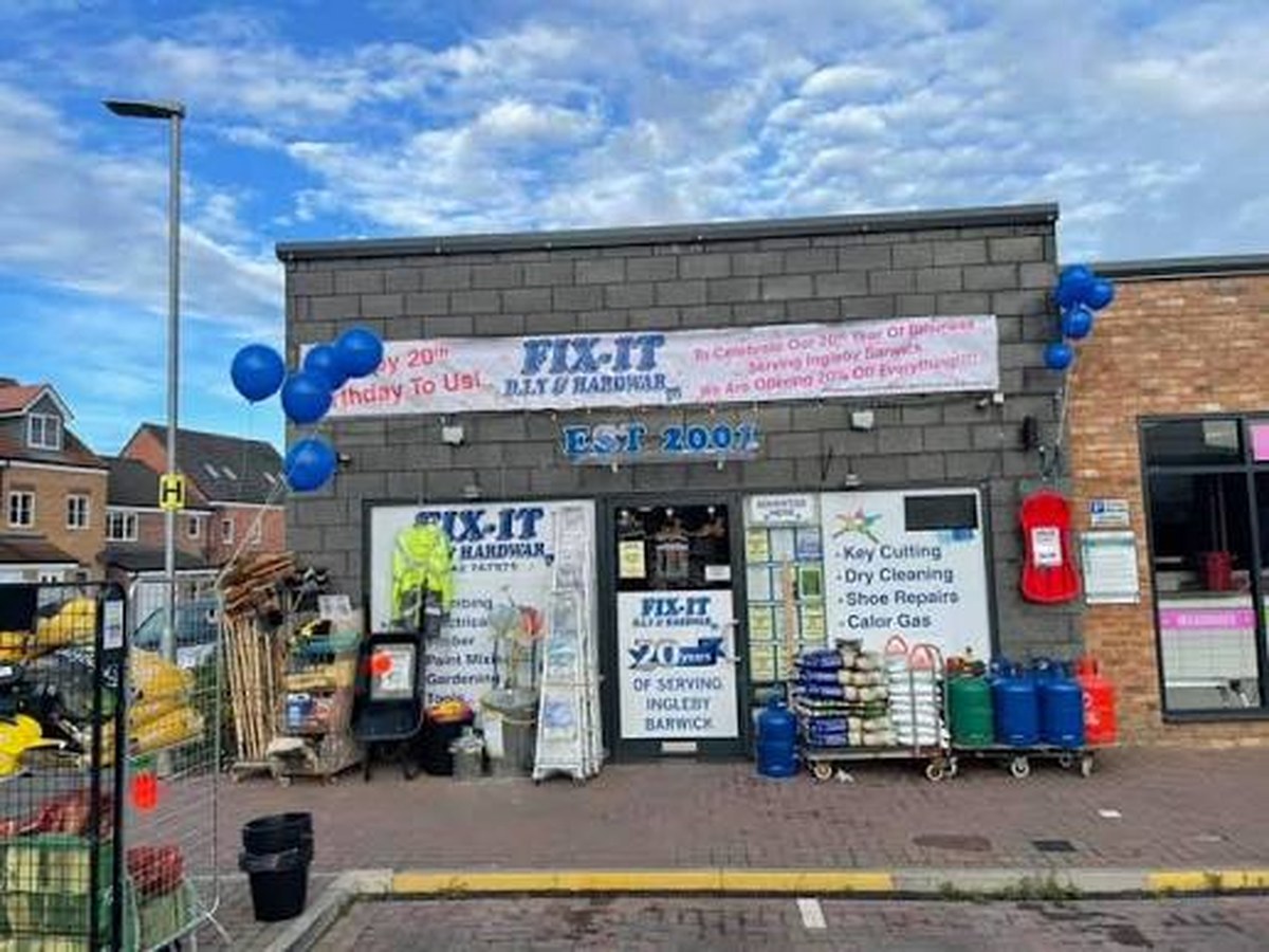 Fix-it DIY & Hardware shop front decorated for its 20th anniversary